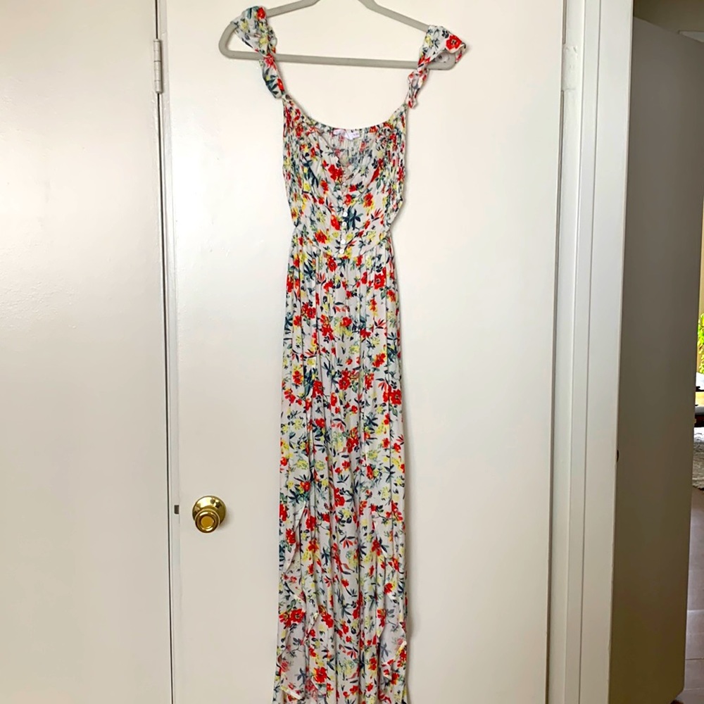 Lush white floral off the shoulder maxi dress